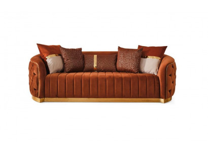 Orange Textil Dreisitzer Modernes Designer Luxus Sofa Samt Chesterfield
