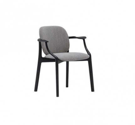 Chaise de salle à manger grise design Cadre en bois Accoudoirs Chaise rembourrée Meubles