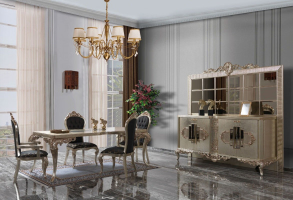 Ensemble de salle à manger de luxe Buffet Salle à manger Table de salle à manger Chaises Bois 10 pièces Beige