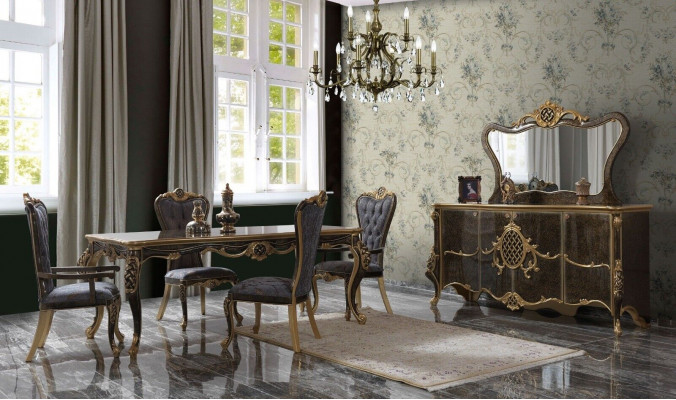 Salle à manger Ensemble de salle à manger de luxe Buffet Table à manger Chaises Bois 10 pièces Marron