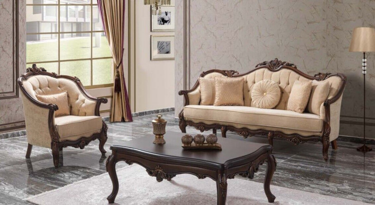 Canapé rembourré Chesterfield Ensemble de canapés Canapé tissu Beige Ensemble