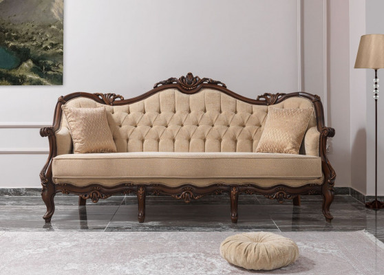 Canapé rembourré Chesterfield Ensemble de canapés Canapé tissu Beige Ensemble
