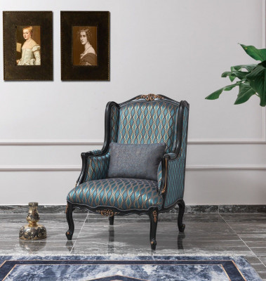 Canapé Chesterfield ensemble Trois places Fauteuil Tissu Table basse Bleu neuf