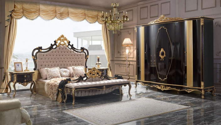 Ensemble de chambre de luxe Chesterfield, lit lit double 5 pièces noir
