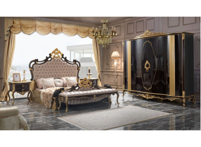 Ensemble de chambre de luxe Chesterfield, lit lit double 5 pièces noir