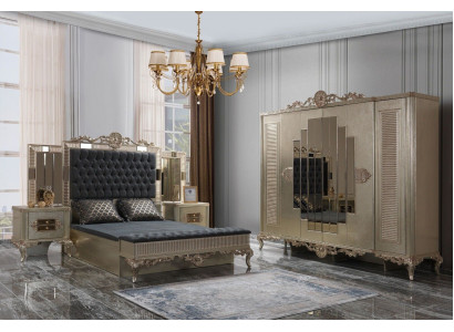 Lit double Chesterfield Suite de luxe 5 pièces Or Lits