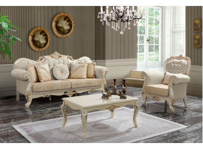 Canapé canapé canapé en tissu beige Chesterfield ensemble de canapés