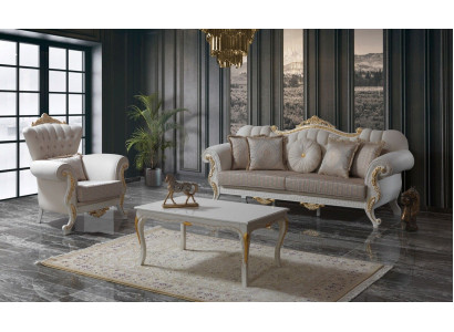 Suite canapé Canapé rembourré Canapé Chesterfield Ensemble de canapés en tissu Canapé beige Sofas