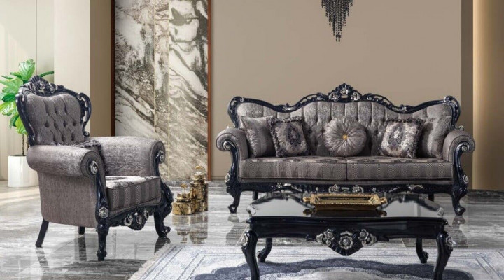 Canapé en tissu Canapé rembourré Ensemble de canapés Set de canapés Gris Chesterfield Set Sofa