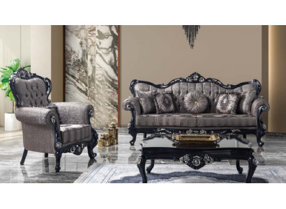 Canapé en tissu Canapé rembourré Ensemble de canapés Set de canapés Gris Chesterfield Set Sofa