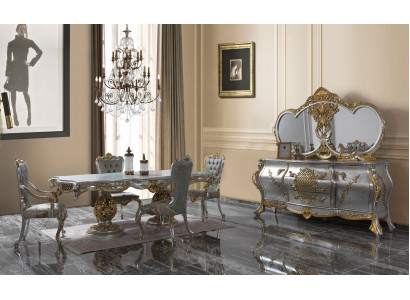 Salle à manger Ensemble Table à manger Chaises Bois Set 9 pièces Gris Baroque