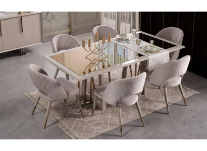 Ensemble de meubles de salle à manger Ensemble de salle à manger 7 pièces Table de salle à manger Chaises Beige Bois