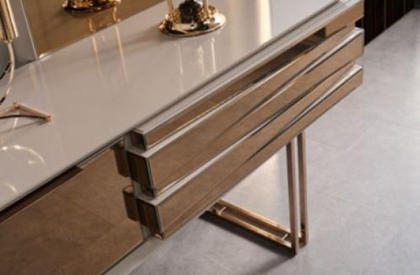 Coiffeuse Table console Coiffeuse Coiffeuse Bois Beige Or