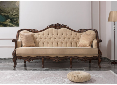 Canapé trois places Canapé en tissu à 3 places Canapé rembourré en tissu beige Chesterfield 235cm