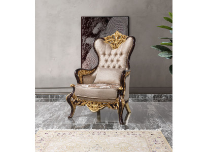 Fauteuil Wing Beige Baroque en Tissu Polyester pour Salon