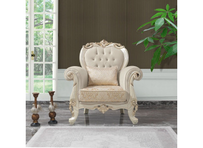 Siège Une place Fauteuil à ailes Siège Tissu Beige Polyester Bois Baroque