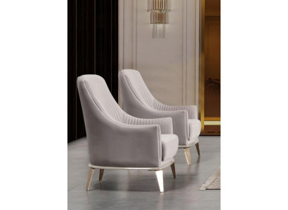 Fauteuil Fauteuil à ailes en groupe Moderne Tissu Polyester 2 pièces Gris