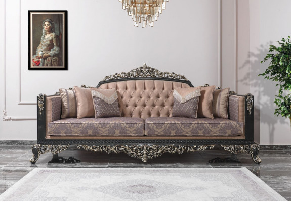 Canapé trois places Canapé 3 places Canapé rembourré Tissu Canapé beige Canapé baroque