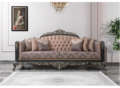 Canapé trois places Canapé 3 places Canapé rembourré Tissu Canapé beige Canapé baroque