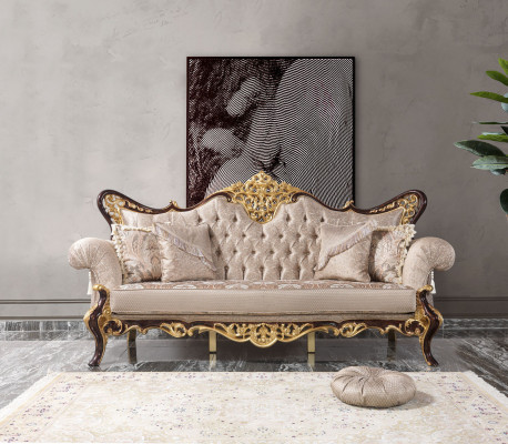 Canapé trois places Canapé 3 places Canapé rembourré en tissu Canapé beige en polyester baroque