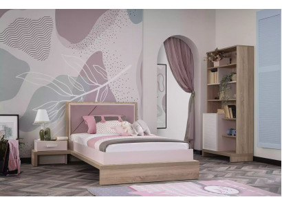 Suite de meubles pour enfants lit pour enfants. Lit de chambre d'enfant en bois rose ensemble de 3 pièces.