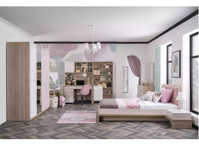 Lit d'enfants Chambre d'enfants Lit Bois Rose Suite Ensemble de meubles pour enfants 9 pièces