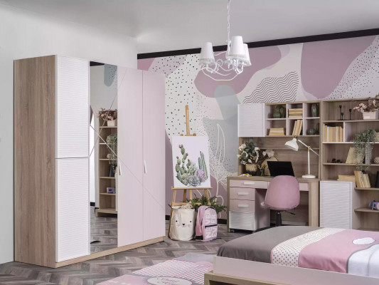 Chambre d'enfants Lit d'enfant Lit Bois Rose Ensemble de meubles pour enfants 9 pièces