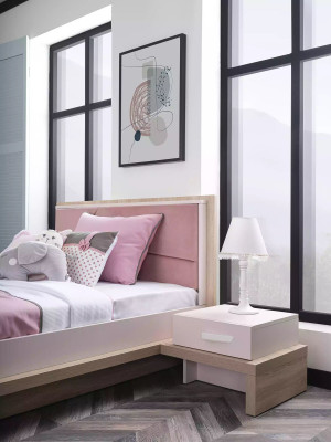 Suite Lit enfant Chambre d'enfant Lit Bois Rose Ensemble de meubles pour enfants 8 pièces