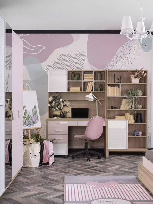 Chambre d'enfants Lit d'enfant Lit Bois Rose Ensemble de meubles pour enfants 9 pièces