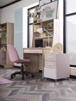 Suite Lit enfant Chambre d'enfant Lit Bois Rose Ensemble de meubles pour enfants 8 pièces