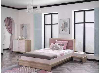 Lit pour enfants Chambre d'enfants Lit Bois Rose Ensemble de meubles pour enfants 4 pièces Groupe neuf