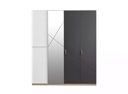 Armoire 4 portes Armoire moderne en bois Gris Miroir Chambre d'enfant