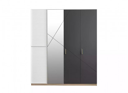 Armoire 4 portes Armoire moderne en bois Gris Miroir Chambre d'enfant