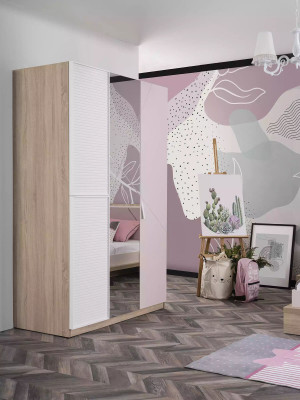 Armoire moderne pour chambre d'enfant en bois à trois portes avec miroir