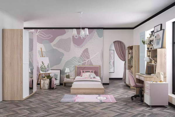 Armoire moderne pour chambre d'enfant en bois à trois portes avec miroir