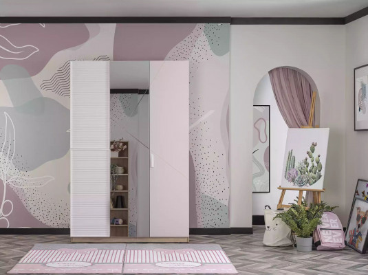 Armoire moderne pour chambre d'enfant en bois à trois portes avec miroir