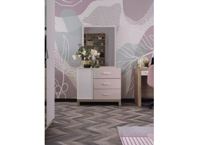 Commode avec miroir Mobilier pour enfants Bois Rose 2 pièces Chambre d'enfants Armoire