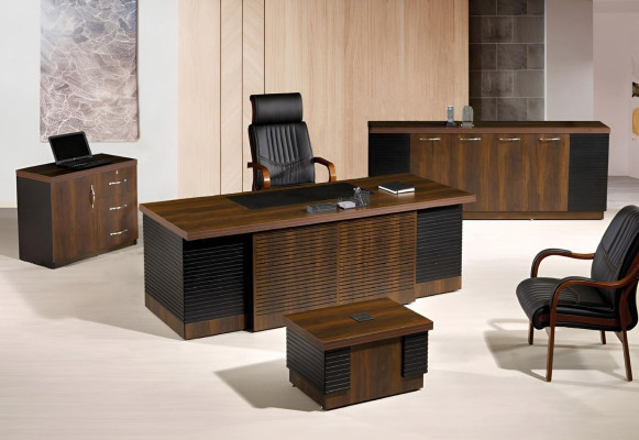 Bureau de bureau Mobilier de bureau Ensemble de bureau complet 4 pièces Bois Marron Bureau