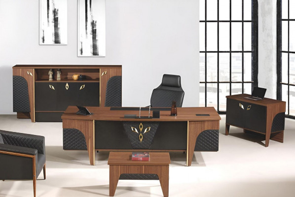 Bureau complet Ensemble de bureau 4 pièces Bois Marron Luxe Grand