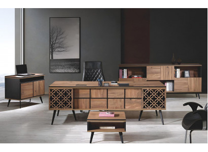 Mobilier de salle d'étude complet classique Ensemble de bureau 4 pièces Bois Marron