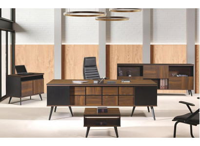 Bureau Classique Complet et Ensemble de Mobilier de Salle d'Étude 4 pièces Bois Marron