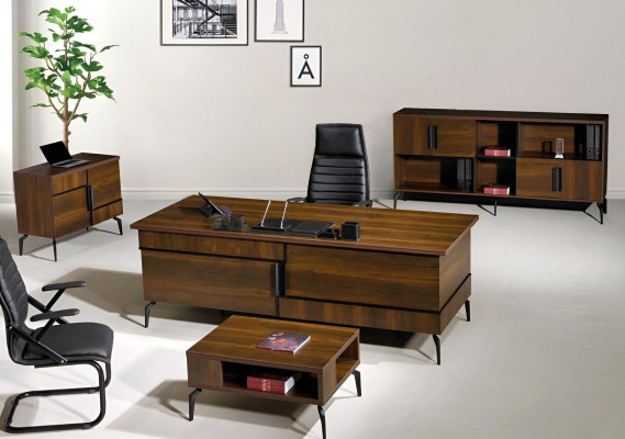 Mobilier de salle d'étude Bureau Bureau Ensemble 4 pièces Bois Marron