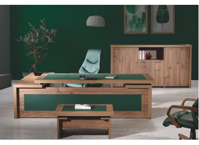 Ensemble de bureau complet avec coin bureau, table de bureau et bureau - 3 pièces en bois brun, grand modèle de luxe