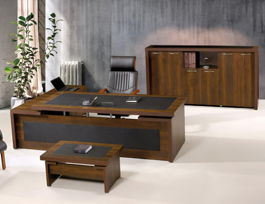 Coin de bureau complet e Bureau ensemble de bureau 3 pièces en bois Marron Mobilier de bureau