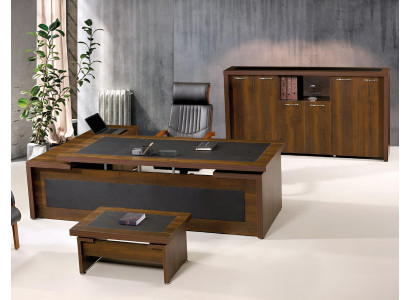 Coin de bureau complet e Bureau ensemble de bureau 3 pièces en bois Marron Mobilier de bureau