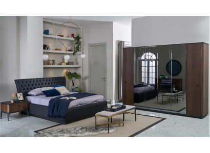 Suite de lit Lit double Ensemble de chambre à coucher Cadre de lit 4 pièces Noir neuf