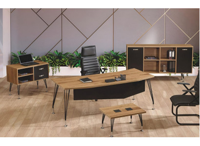Bureau complet Bureau de bureau Mobilier de bureau Ensemble de bureau 4 pièces Bois Noir
