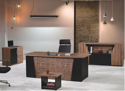 Bureau complet Bureau de bureau Mobilier de bureau Ensemble 4 pièces Bois Marron Bureau