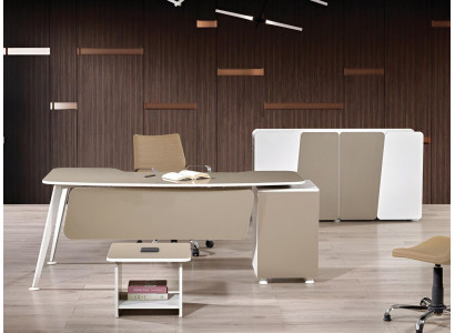 Table de travail Bureau complet Mobilier de bureau Ensemble de bureau en bois 3 pièces Beige