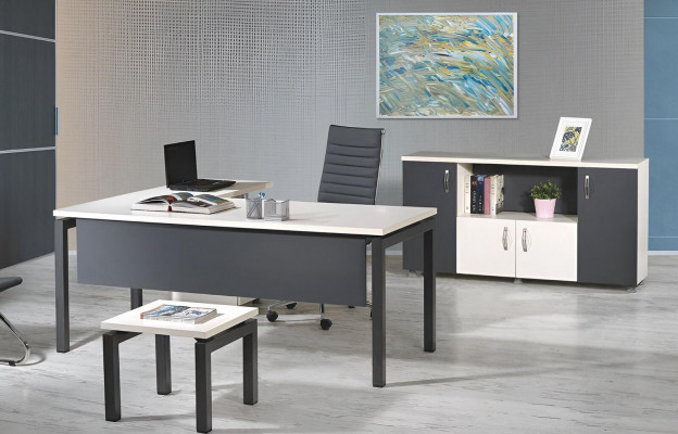 Bureau complet en coin Bureau Table de bureau Mobilier de bureau Ensemble de 3 pièces en bois Gris Mobilier informatique